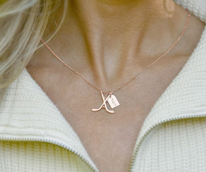 Chelsea Charles CC Sport Ice Hockey Mom Charm Necklace 18k Rose Gold 45.7cm